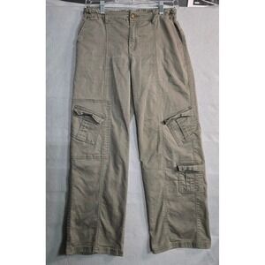 Olive Green Cargo Pants Size 7/28 Wide Straight Leg Elastic Waist Boho Y2K